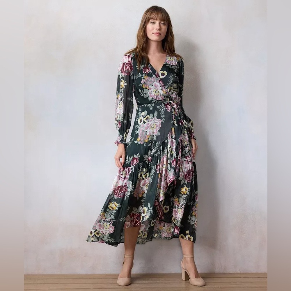 NWT Chic LC Lauren Conrad Floral Long Wrap Maxi Dress